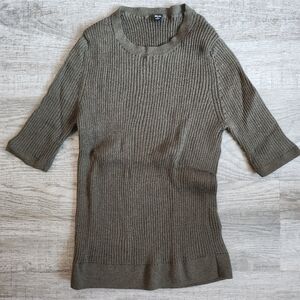Uniqlo Women's Merino Wool Quarter Sleeve Cropped Top - Olive